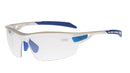 Sportbrille mit Lesebrille PHO und selbsttönenden Gläsern weiss blauer Rahmen