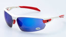 Sportbrille PHO blau Verspiegelte Gläser Rahmen weiss rot