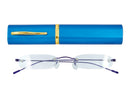 Lesebrille im Röhrchen mit Klemmhalter Farbe hellblau