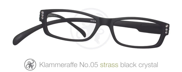 Original Klammeraffen Lesebrille No 05 mit weissem Strass Rahmenfarbe schwarz