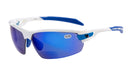 Sportbrille PHO blau Verspiegelte Gläser Rahmen weiss blau
