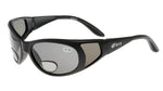 Tofino 1 Sport-Sonnenbrille mit grauen polarisierenden Gläsern, Leseteil unpolarisiert, Rahmen schwarz